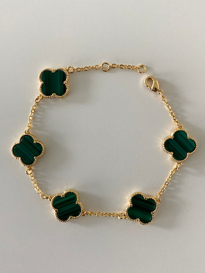 Emerald Green Leaf Clover Bracelet