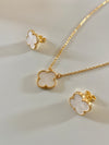 White Leaf Clover Necklace & Earring Set