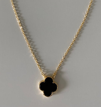 Black Onyx Leaf Clover Necklace