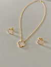 White Leaf Clover Necklace & Earring Set