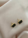 Black Onyx Leaf Clover Necklace & Earring Set