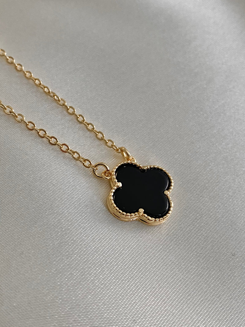 Black Onyx Leaf Clover Necklace