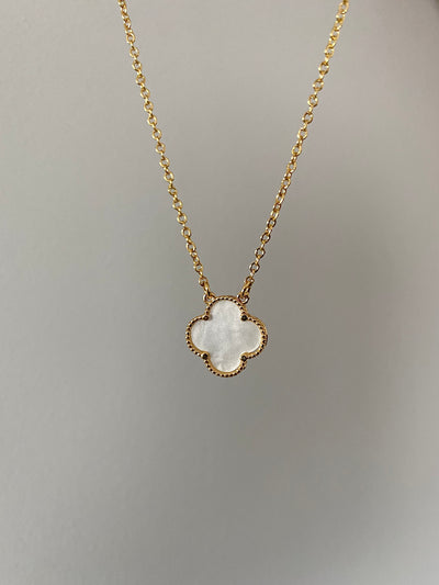 White Leaf Clover Necklace & Earring Set