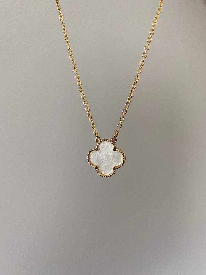 White Leaf Clover Necklace & Earring Set